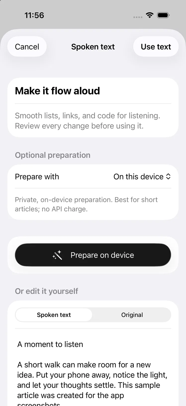 oyelo — Prepare text