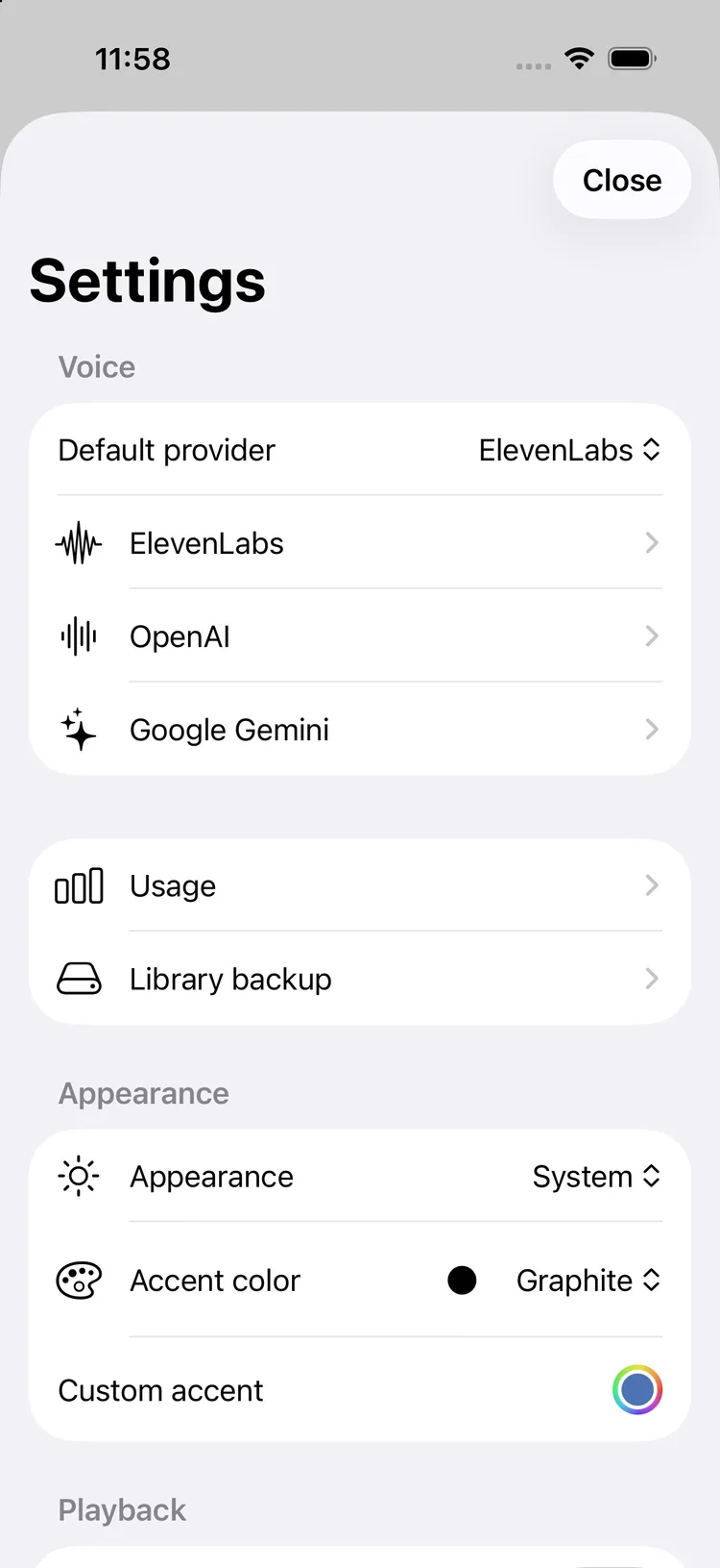 oyelo — Settings
