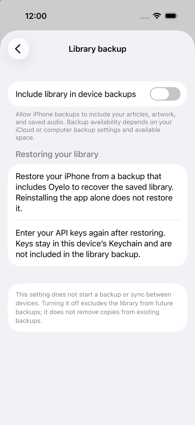 oyelo — Library backup