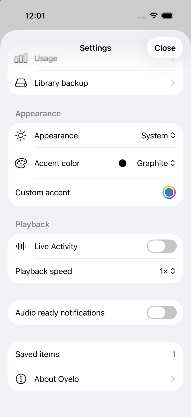 oyelo — Playback settings